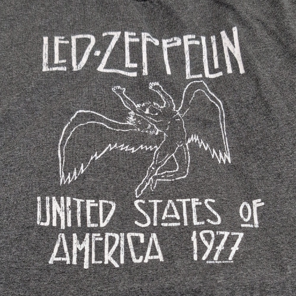 CYGNUS Mens Large Vintage Y2K 2003 Led Zeppelin USA 1977 Gray and White Shirt